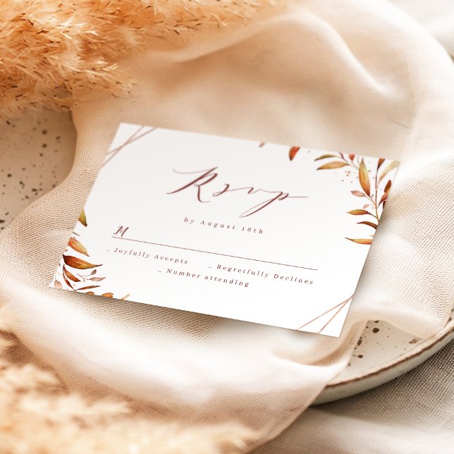 Cartons Réponse Moderne Automne vert Mariage géométrique Rustique (Modern Fall Greenery Geometric Rustic Wedding RSVP Card)