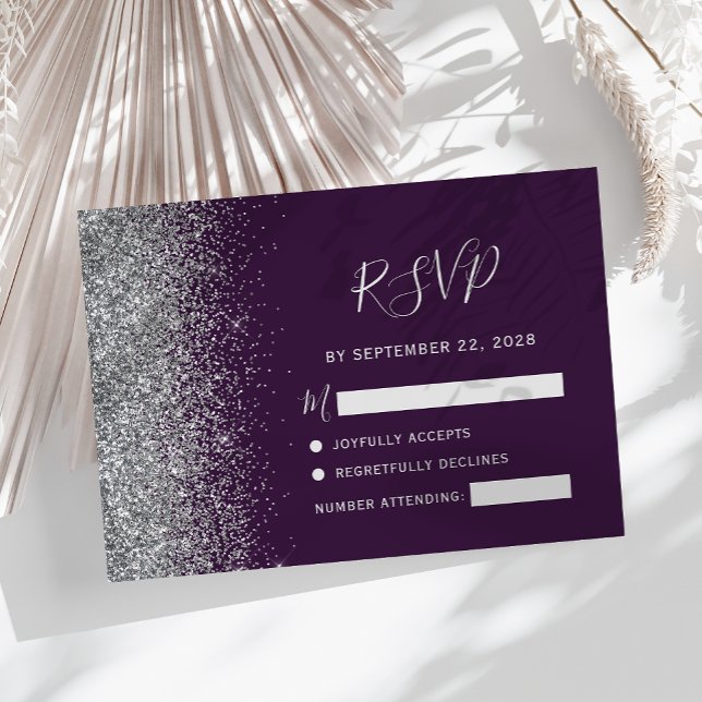 Cartons Réponse Moderne Bordure Fausse Pailletée Argent Violet Fon (Créateur téléchargé)