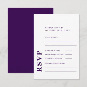Cartons Réponse Moderne Elégant blanc & violet Simple Mariage