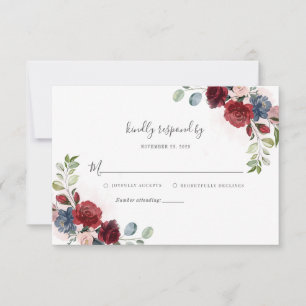 Cartons Réponse Moderne Floral Bourgogne Rustique Mariage Script