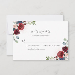 Cartons Réponse Moderne Floral Bourgogne Rustique Script Fête des 