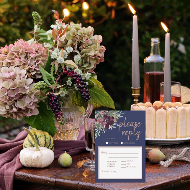 Cartons Réponse Moderne Floral Elegance Marine Rose Gold Wedding R (Créateur téléchargé)