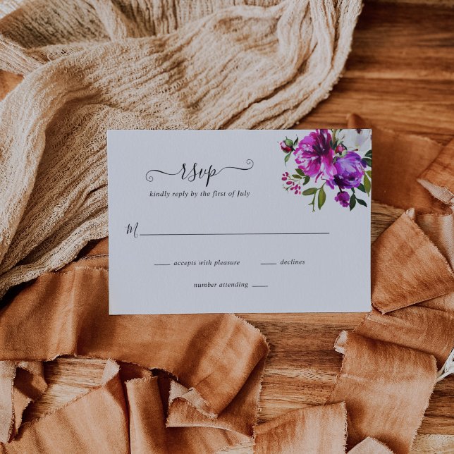 Cartons Réponse Moderne Floral Vibrant Gras brillant violet Mariag (Créateur téléchargé)