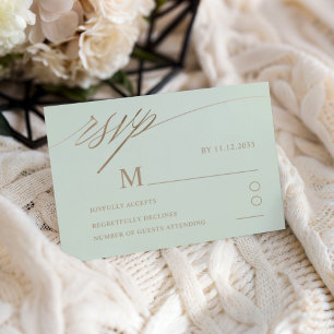 Cartons Réponse Moderne Green & Faux Gold Calligraphy Mariage