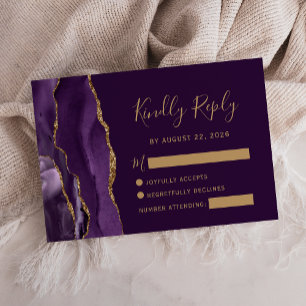 Cartons Réponse Moderne Mariage Sombre Violet Doré Agate Deep Purp