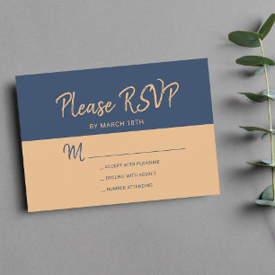 Cartons Réponse Moderne marine cuivre tendance typographie mariage