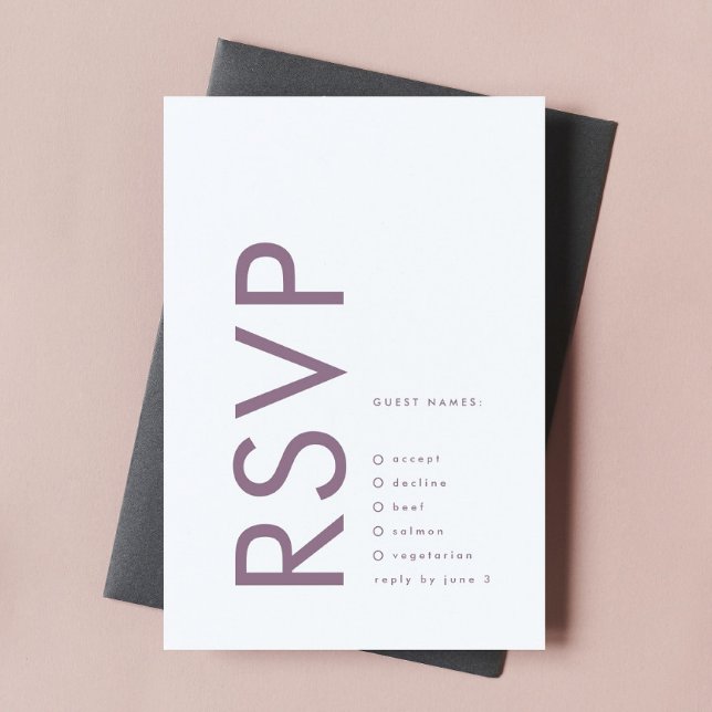 Cartons Réponse Moderne Mauve violet Lilac NOMS Simple Mariage (Créateur téléchargé)