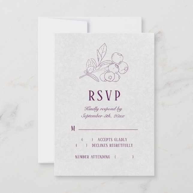 Cartons Réponse Moderne Plum Argent Grey Botanique Mariage élégant (Devant)