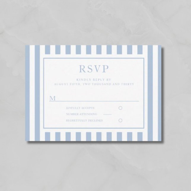 Cartons Réponse Moderne robe de mariée rayée bleu poudre  (Modern Powder Blue Stripes Wedding RSVP Card)