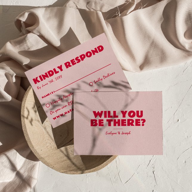 Cartons Réponse Moderne rose & rouge rétro amusant Gras Mariage un (Créateur téléchargé)