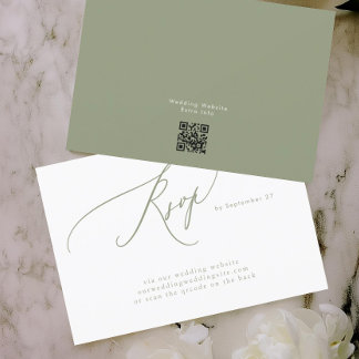 Cartons Réponse Moderne Sage Vert Blanc Simple Code QR Mariage