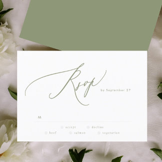 Cartons Réponse Moderne Sage Vert Blanc Simple Mariage
