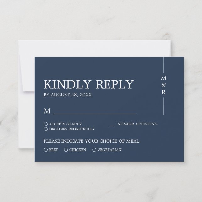 Cartons Réponse Moderne Simple Marine Mariage Monogramme bleu mari (Devant)