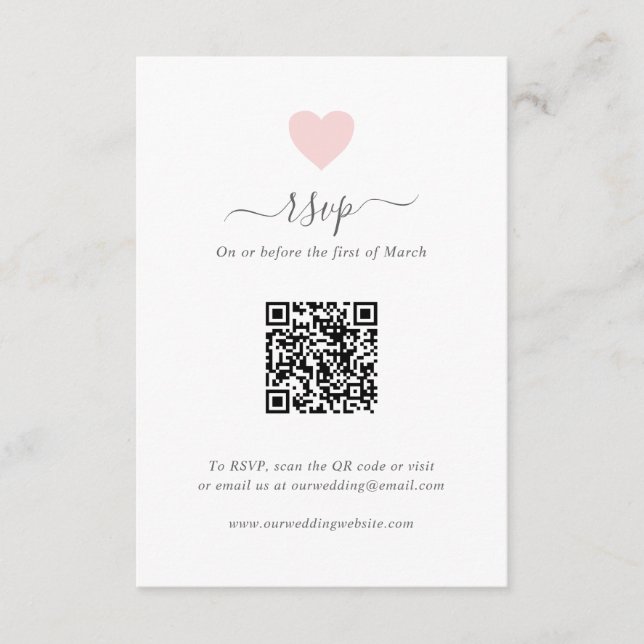 Cartons Réponse Moderne simple mignon Coeur rose QR Code Mariage (Devant)