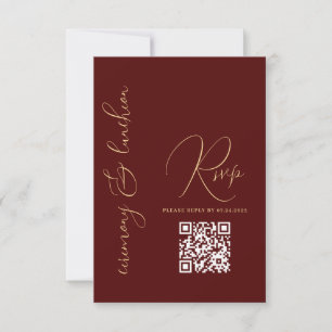 Cartons Réponse Moderne simple or Bourgogne rouge Bat mitzvah QR