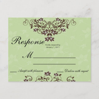 Cartons Réponse Monnaie verte et chocolat Brown mariage floral RSV