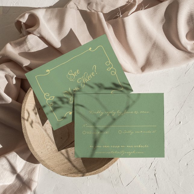 Cartons Réponse Monnaie verte rétro Mariage Whimsical manuscrit (Créateur téléchargé)