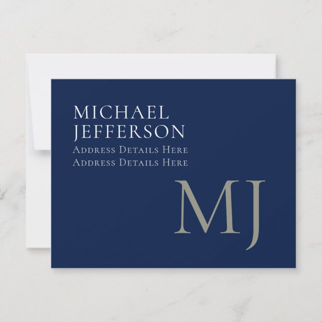 Cartons Réponse Monogram Plain Dark Blue Trendy Business (Devant)