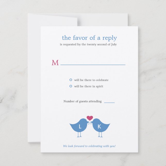 Cartons Réponse Monogramme Birds Wedding RSVP/Response Card (Devant)