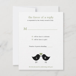 Cartons Réponse Monogramme Birds Wedding RSVP/Response Card - Sage