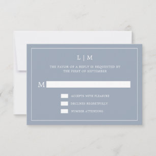 Cartons Réponse Monogramme bleu foncé simple Mariage élégant