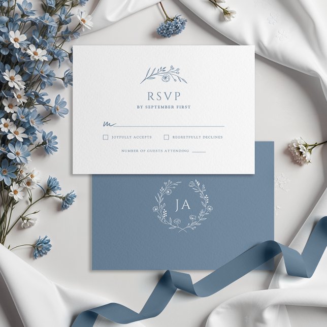 Cartons Réponse Monogramme bleu poussiéreux (Créateur téléchargé)