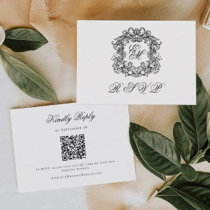 Cartons Réponse Monogramme Crête Élégant Code QR de Mariage