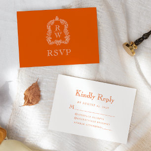 Cartons Réponse Monogramme Crête Persimmon Orange Mariage