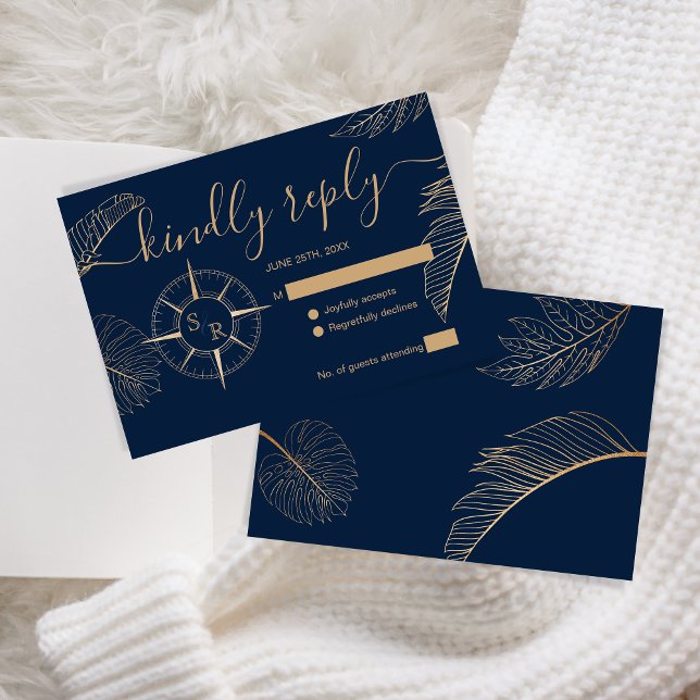 Cartons Réponse Monogramme de compass de mariage de destination (destination wedding compass)