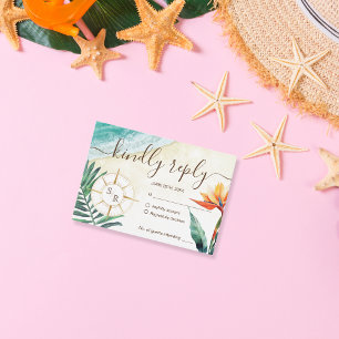 Cartons Réponse Monogramme de compass de mariage de plage de desti