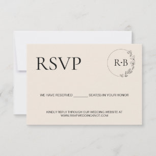 Cartons Réponse Monogramme de couronne minimale mariage noir et cr