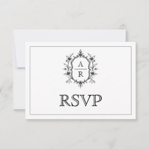 Cartons Réponse Monogramme de crête florale noire Code QR mariage