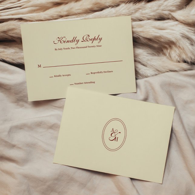Cartons Réponse Monogramme de mariage classique simple script ivoi (Créateur téléchargé)