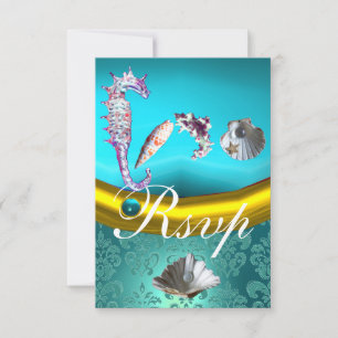 CARTONS RÉPONSE MONOGRAMME DE MARIAGE DE LA PLAGE DE DAMASK AQUAMA