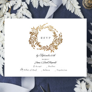 Cartons Réponse Monogramme d'or classique Mariage de crête botaniq