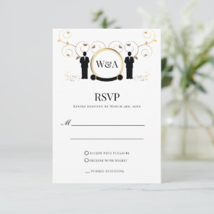 Cartons Réponse Monogramme d'or Mariage masculin LGBTQ