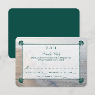 Cartons Réponse Monogramme élégant et mariage Turquoise sur la pla