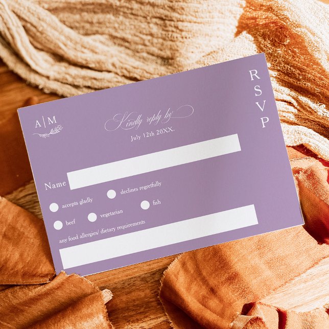 Cartons Réponse Monogramme floral classique violet mariage (Créateur téléchargé)