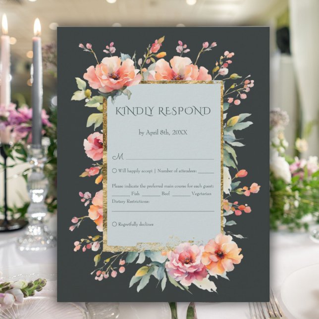 Cartons Réponse Monogramme floral rose rustique rose foncé (Dark Sage Green Rustic Pink Floral Monogram RSVP Card)