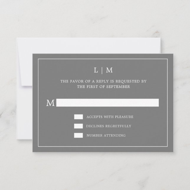 Cartons Réponse Monogramme gris foncé simple Mariage élégant (Devant)