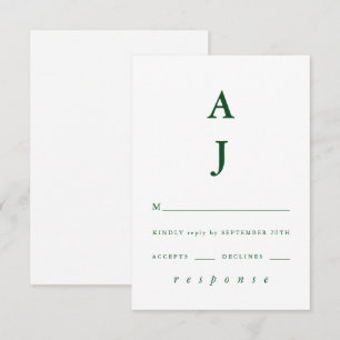 Cartons Réponse Monogramme minimal Mariage vert émeraude