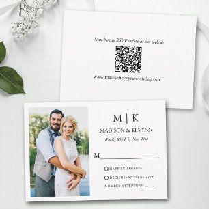 Cartons Réponse Monogramme minimaliste Mariage photo QR Code