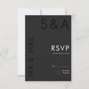 Cartons Réponse Monogramme minimaliste moderne Mariage noir et bla