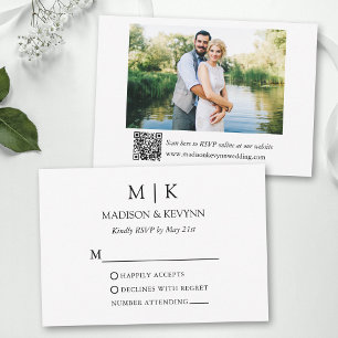 Cartons Réponse Monogramme minimaliste moderne Mariage photo QR Co