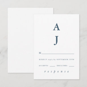Cartons Réponse Monogramme minimum Mariage bleu poussiéreux