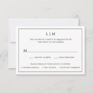 Cartons Réponse Monogramme noir et blanc simple Mariage élégant