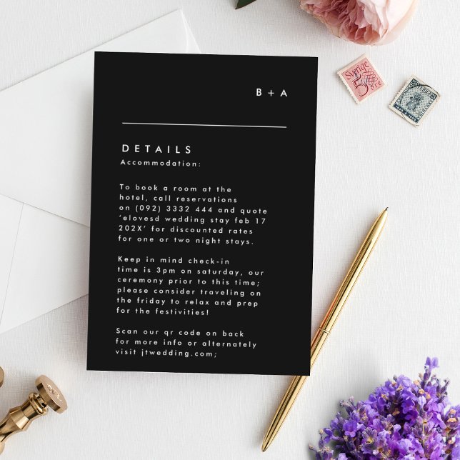 Cartons Réponse Monogramme noir moderne simple Hébergement (Créateur téléchargé)