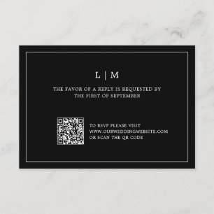Cartons Réponse Monogramme noir simple QR Code Mariage élégant