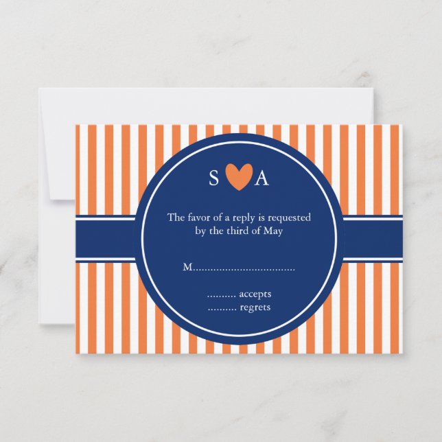 Cartons Réponse Monogramme Orange et Blancs avec Royal Blue (Devant)