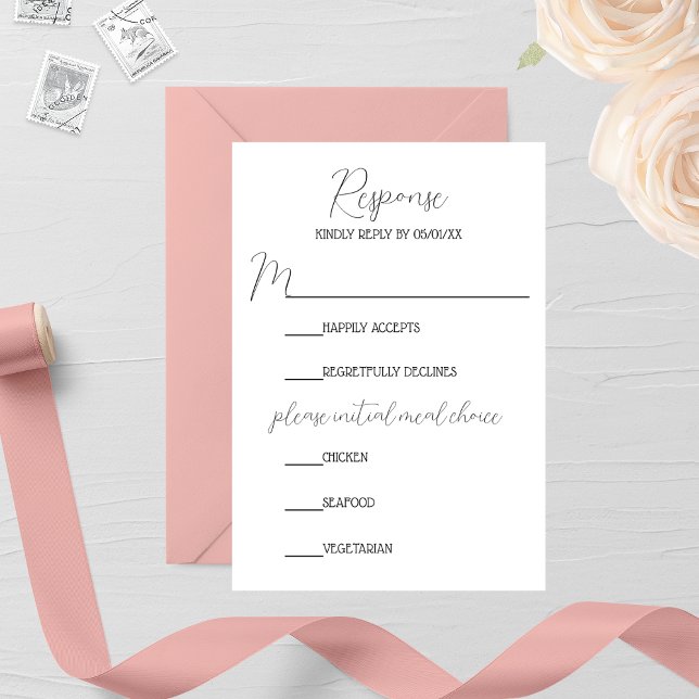 Cartons Réponse Monogramme rose minimaliste Mariage (Créateur téléchargé)
